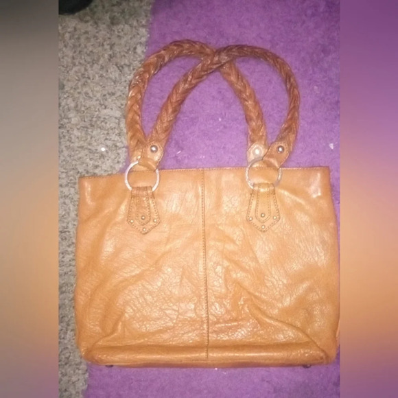 The Sak Light Tan Leather Embossed Peace Sign Tote/Shoulder Bag - Picture 2 of 8